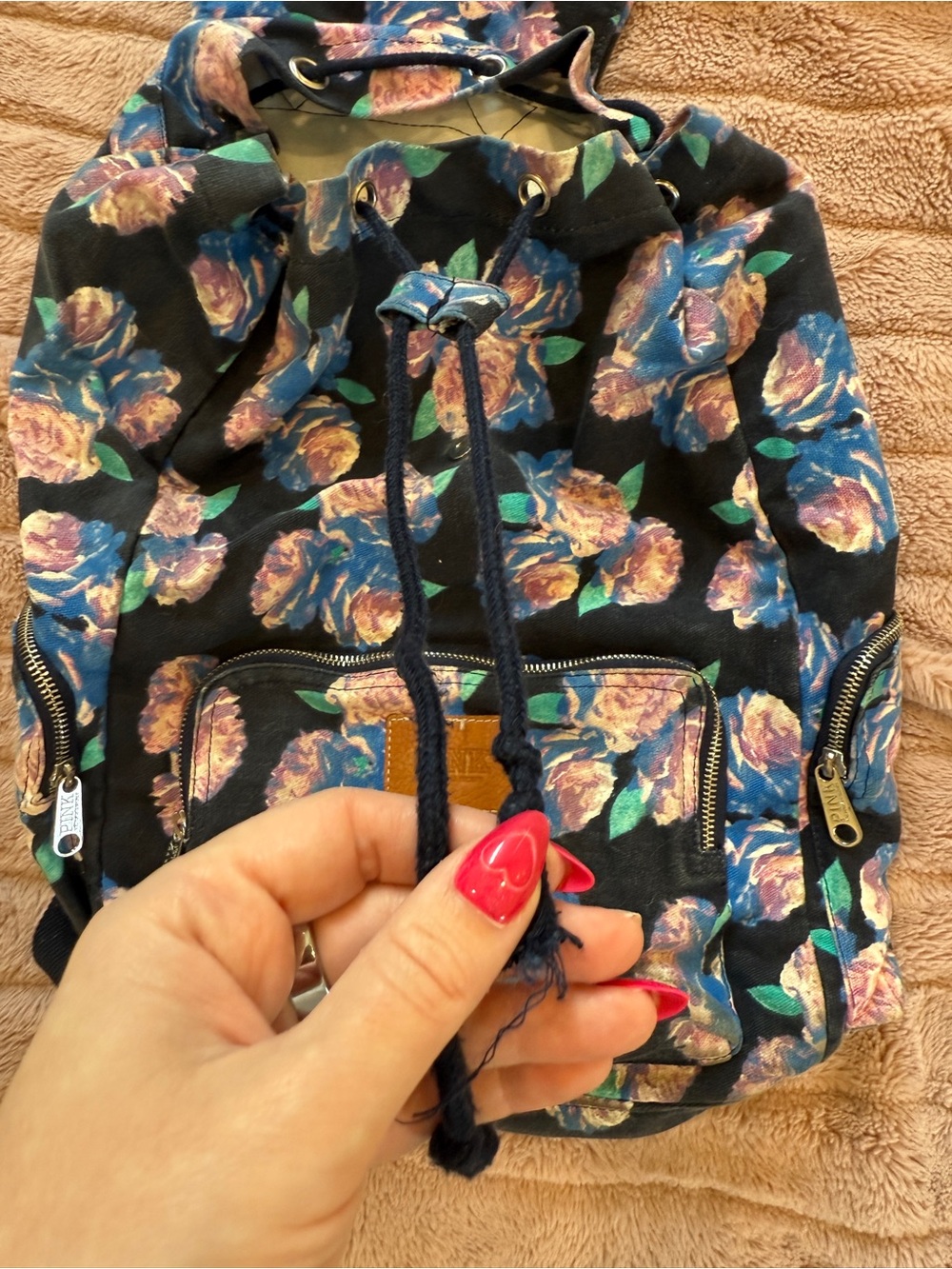 VS PINK Floral Canvas Backpack Navy - Picture 5 of 5